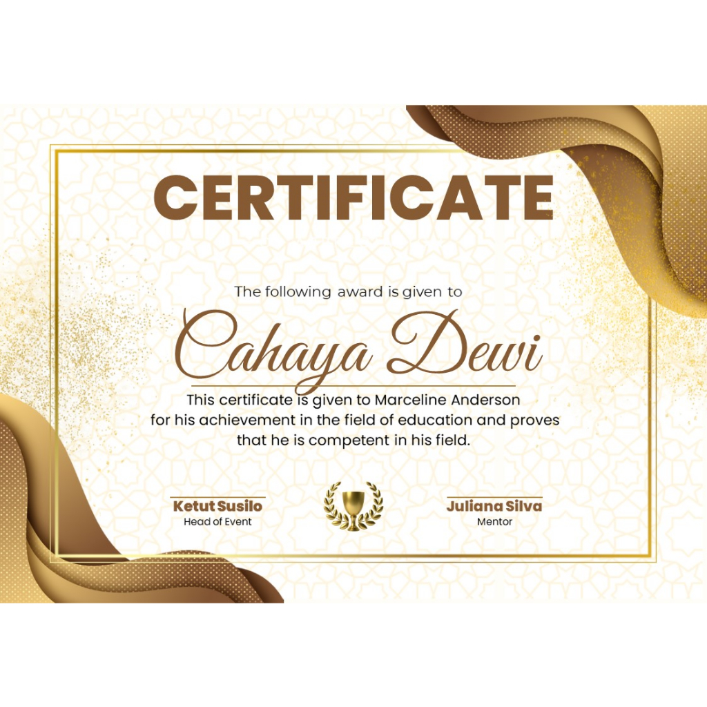 CERTIFICATE / SIJIL TEMPLATE_LANDSCAPE [EDITABLE] White and Gold Luxury ...