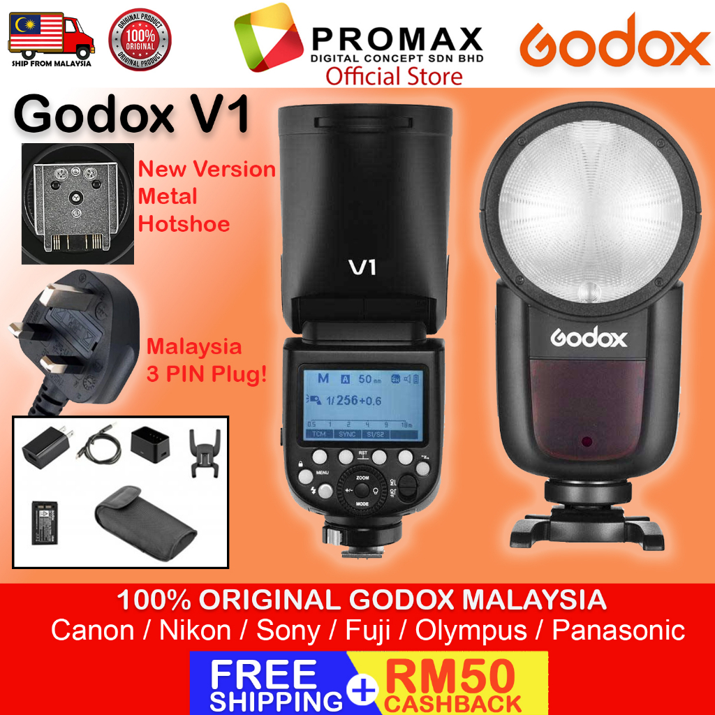 Godox V1 V1C V1N V1S V1F V1O Flash Speedlight Round TTL Liion Batt HSS