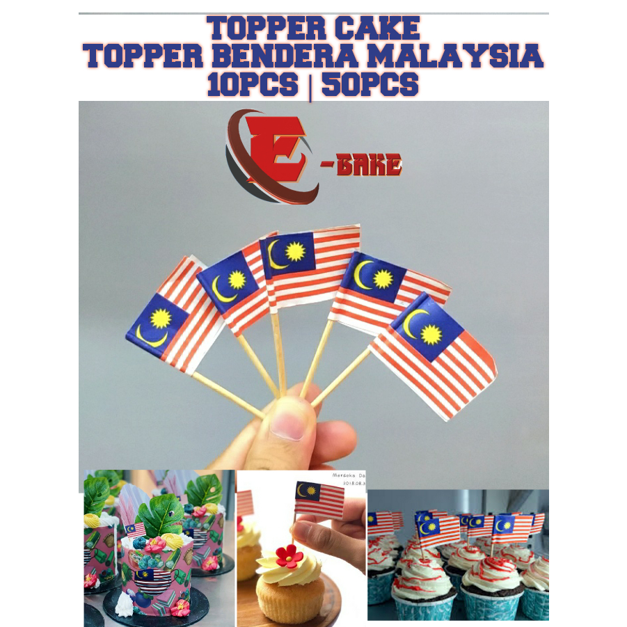 10pcs 50pcs Topper Cake Bendera Malaysia Topper Cupcake Merdeka