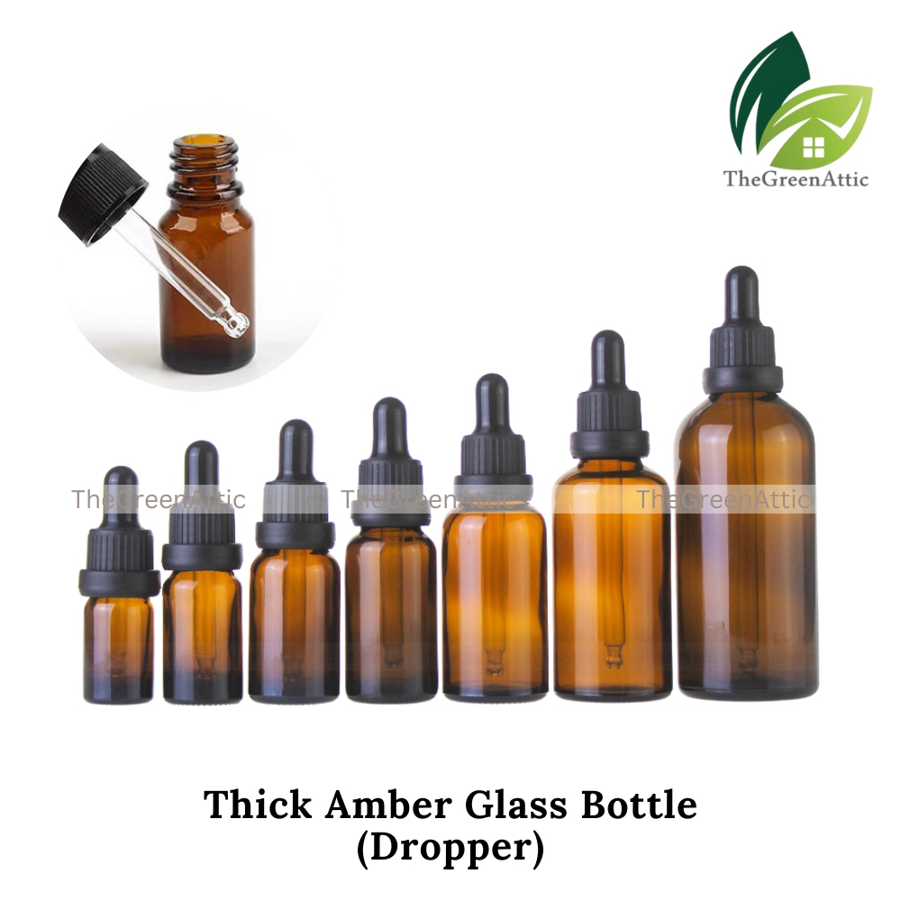 TheGreenAttic Thick Amber Glass Dropper Bottle for DIY Liquid Essential ...