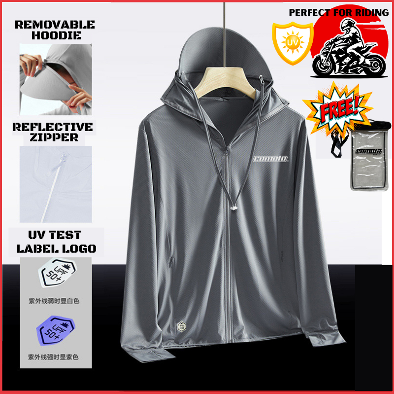 COMOTO UPF 50+ UV Sun Protection Clothing Men Zip Hoodie Long Sleeve ...