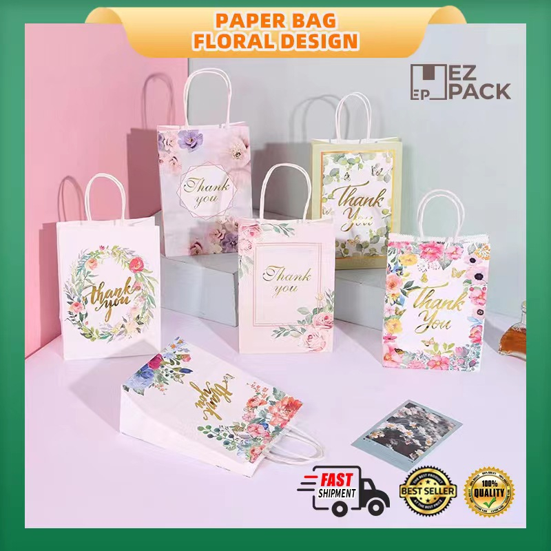 EZPACK paper bag Love Floral Flower Printed Thank You Paper Bag ...