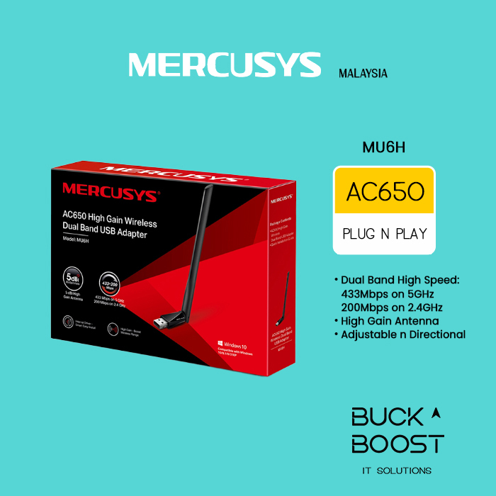 Mercusys AC650 High Gain Wireless Dual Band USB Adapter (MU6H) | Shopee ...