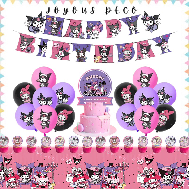 Kuromi Theme set Birthday Decoration Banner Topper Bag Balloon Party ...