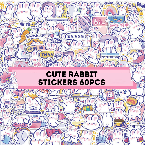 【Ready Stock】60pcs Rabbit Cartoon Stickers Cute Carrot Bell Bunny Hand ...