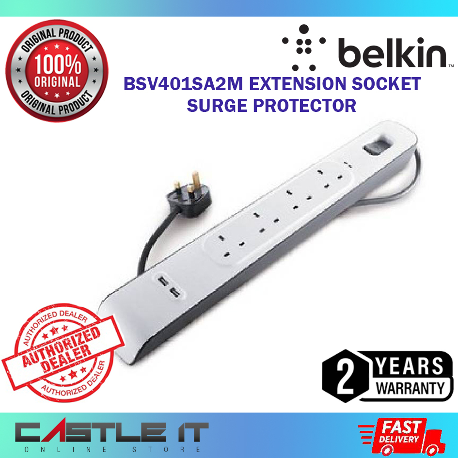 Belkin BSV401SA2M Extension Surge Protector 4PLUGS With 2USB 2.1A