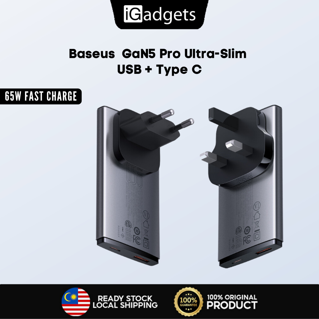 Baseus 65W GaN 5 Pro Ultra-Slim USB C Charger Quick Charge QC 4.0 PD 3. ...
