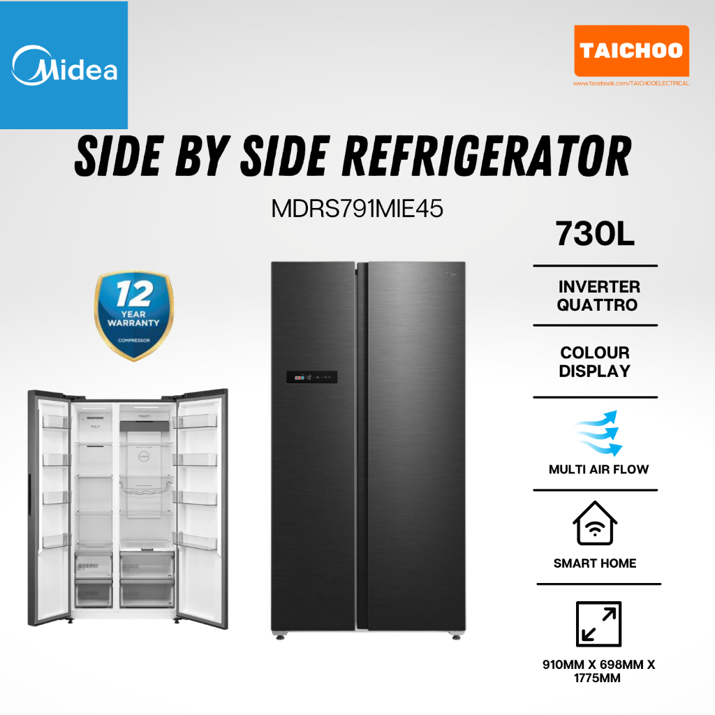 Midea Side by Side Refrigerator with Inverter Quattro 730L (SmartHome