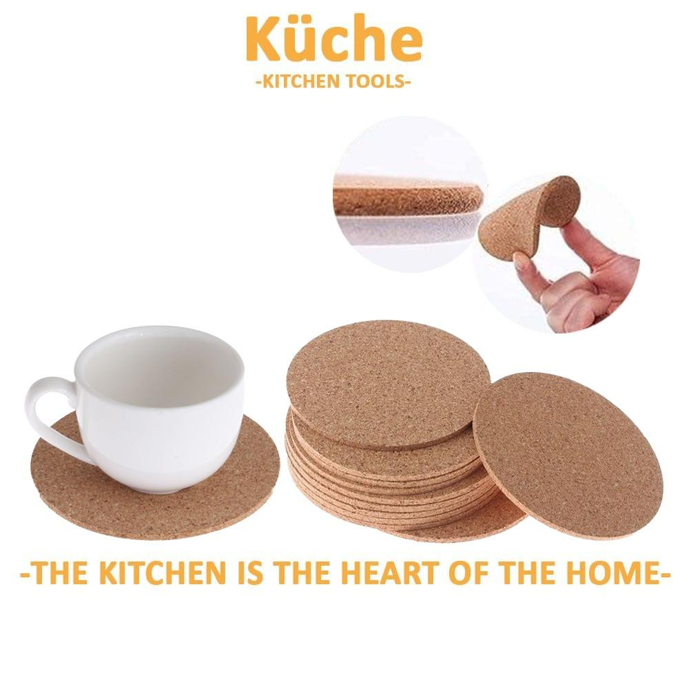 KUCHE Coffee Tea Drinks Non Slip Table Pad Natural Cork Coaster Round ...