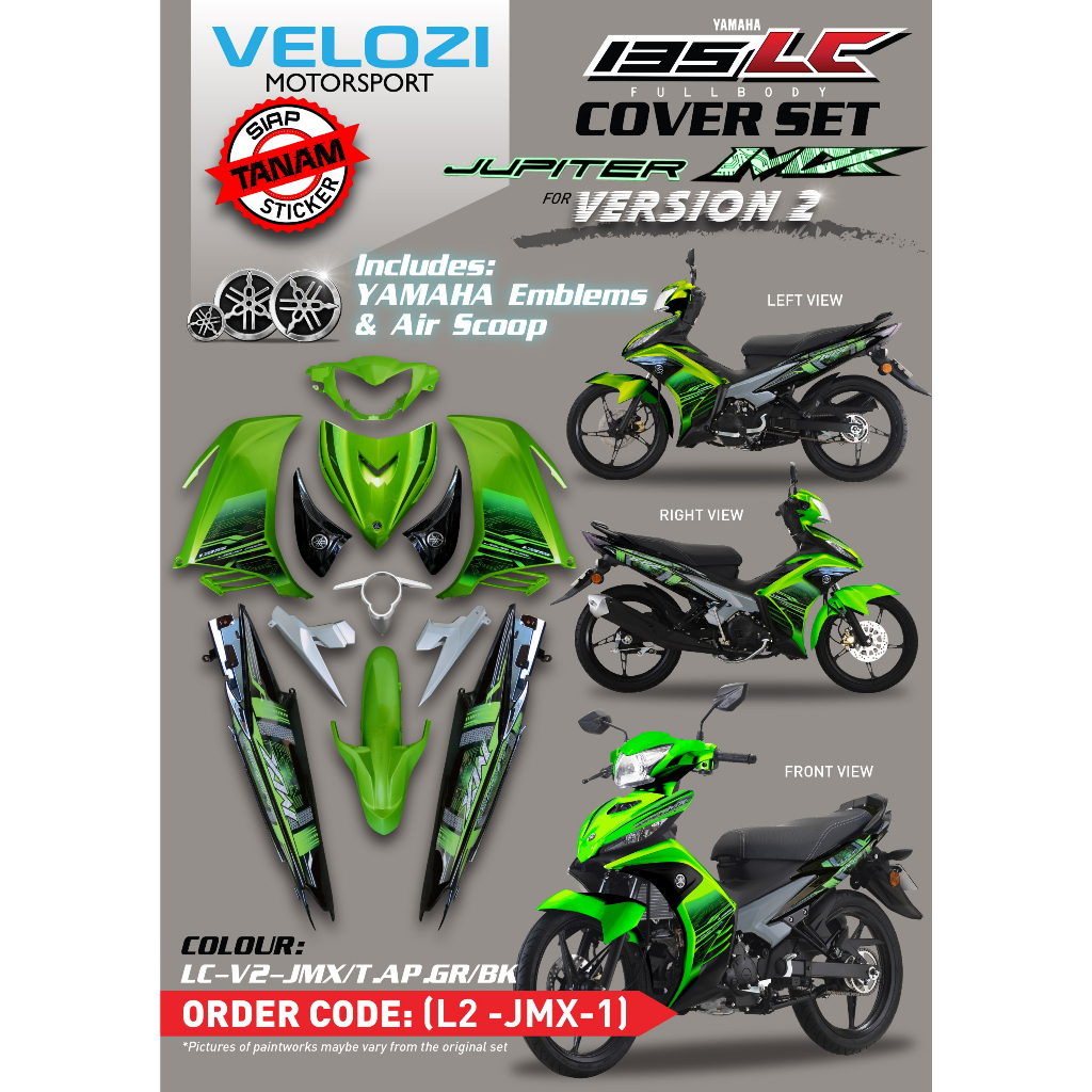 COVERSET YAMAHA LC LC135 V2 V4 V5 V6 V7 JUPITER MX GREEN BLACK HIJAU ...