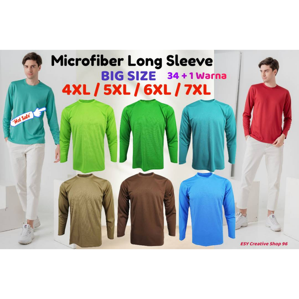 Plus Size (4XL - 7XL) Unisex Microfiber Plain Round Neck Long Sleeve T  shirt Big Size Baju Lelaki Baju Besar