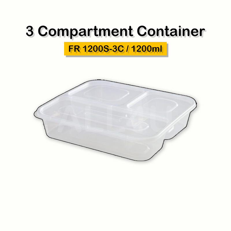 Disposable Food Container Plastic Container Rectangular 3 Compartments Container 1200ml FR1200S