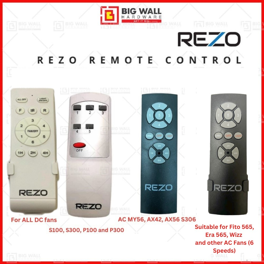 Remote Control for Rezo AC / DC Ceiling Fan Model S100, S300, P100