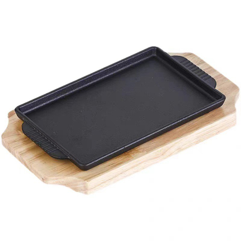 Cast Iron Japanese Grill Hot Plate Rectangular BBQ Sizzling Pan with