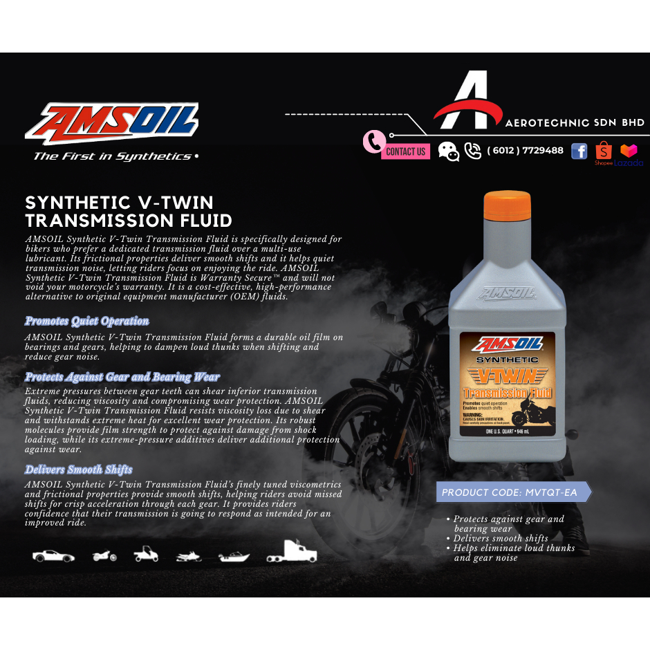 [Ready Stock] Amsoil USA Synthetic VTwin Transmission Fluid/Gear Oils