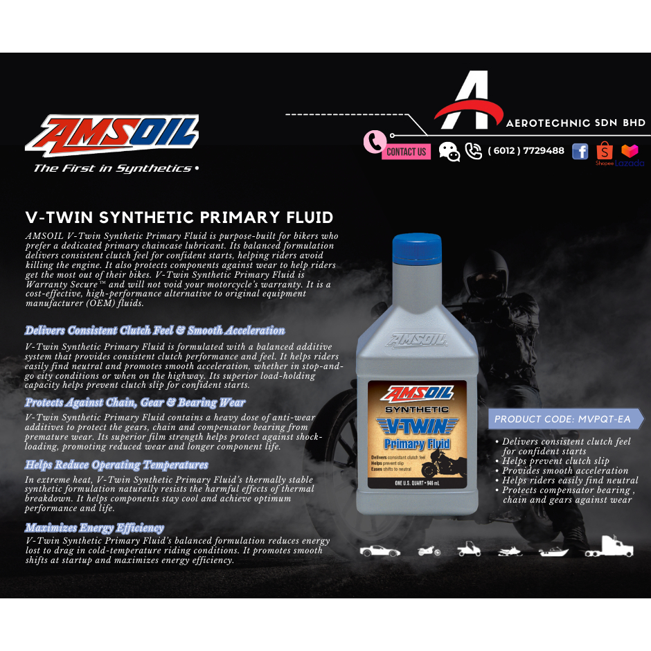 [Ready Stock] Amsoil USA Synthetic VTwin Primary Fluid/Gear Oils