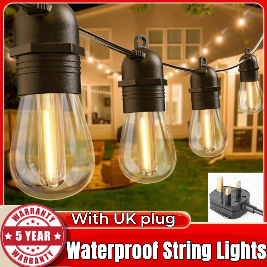 【READY STOCK】10m20lights S14 LED 240V UK plug Outdoor String Lights