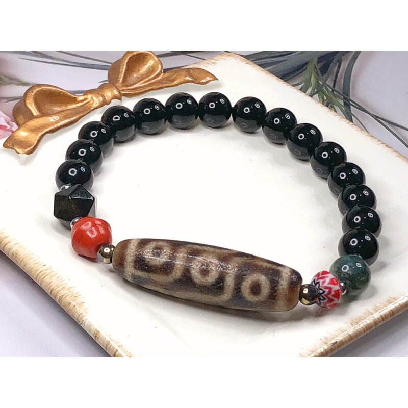 直売特注 dzi beads ジービーズ 西蔵 ヒマラヤ白玉髄 龍紋 平型 九眼天