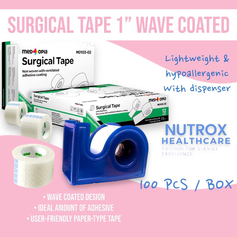 Medtopia Surgical Tape Wave Coated Size: 25mm×9.2m / 1 Inch (With ...