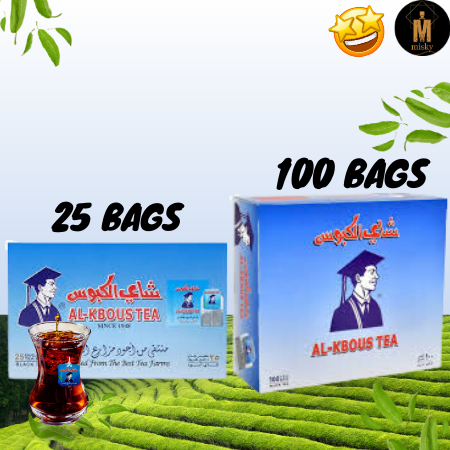 Al-Kbous Black tea sachets teh 25 and 100 Sachets شاي الكبوس الاسود 25 ...