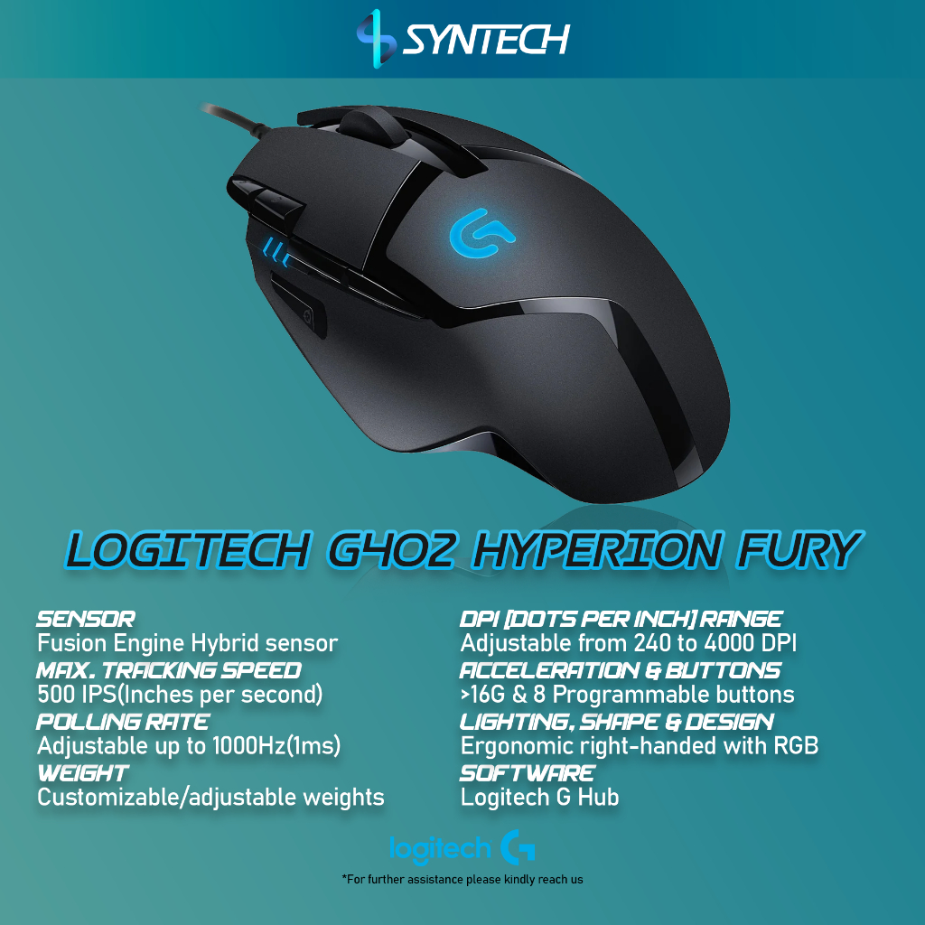 Logitech G402 Hyperion Fury Wired Ultra-Fast FPS Gaming Mouse