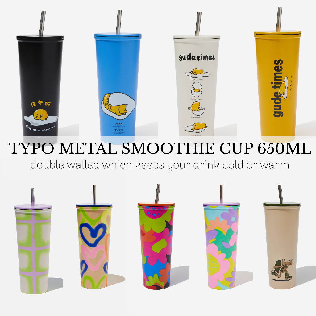 TYPO Tumbler / Typo Metal Smoothie Cup / Stainless Steel with Straw Lid / Suitable for Hot