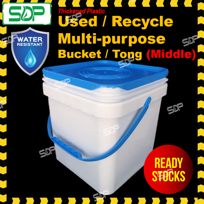 USED/RECYCLE Multipurpose Plastic Bucket with Cover / Pail / Tong