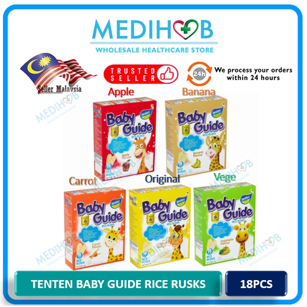 TENTEN Baby Guide Rice Rusks (18pcs) Healthy Baby Biscuit Snack with