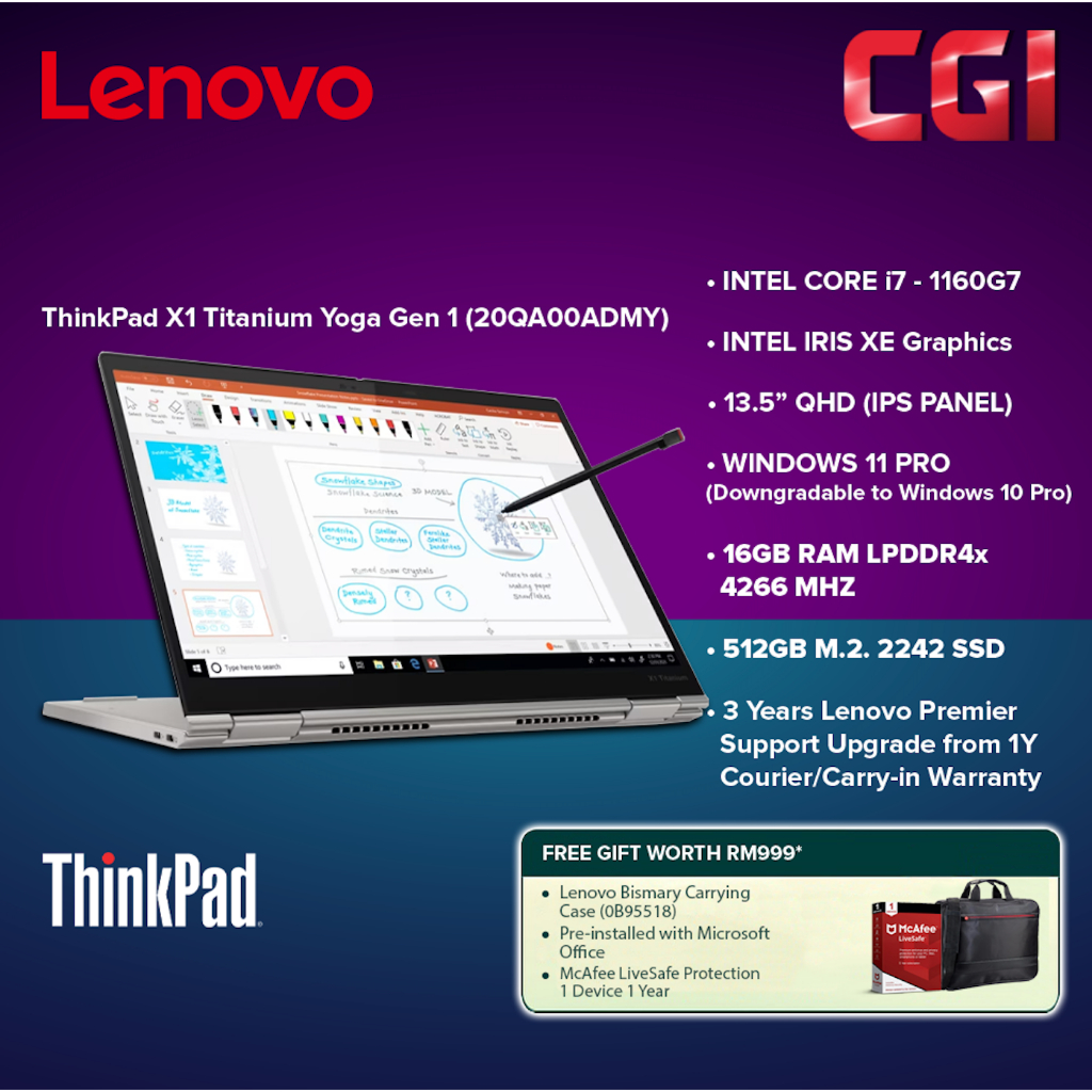Lenovo Notebook ThinkPad X1 Titanium Gen 1 Laptop, 13.5 IPS, i5