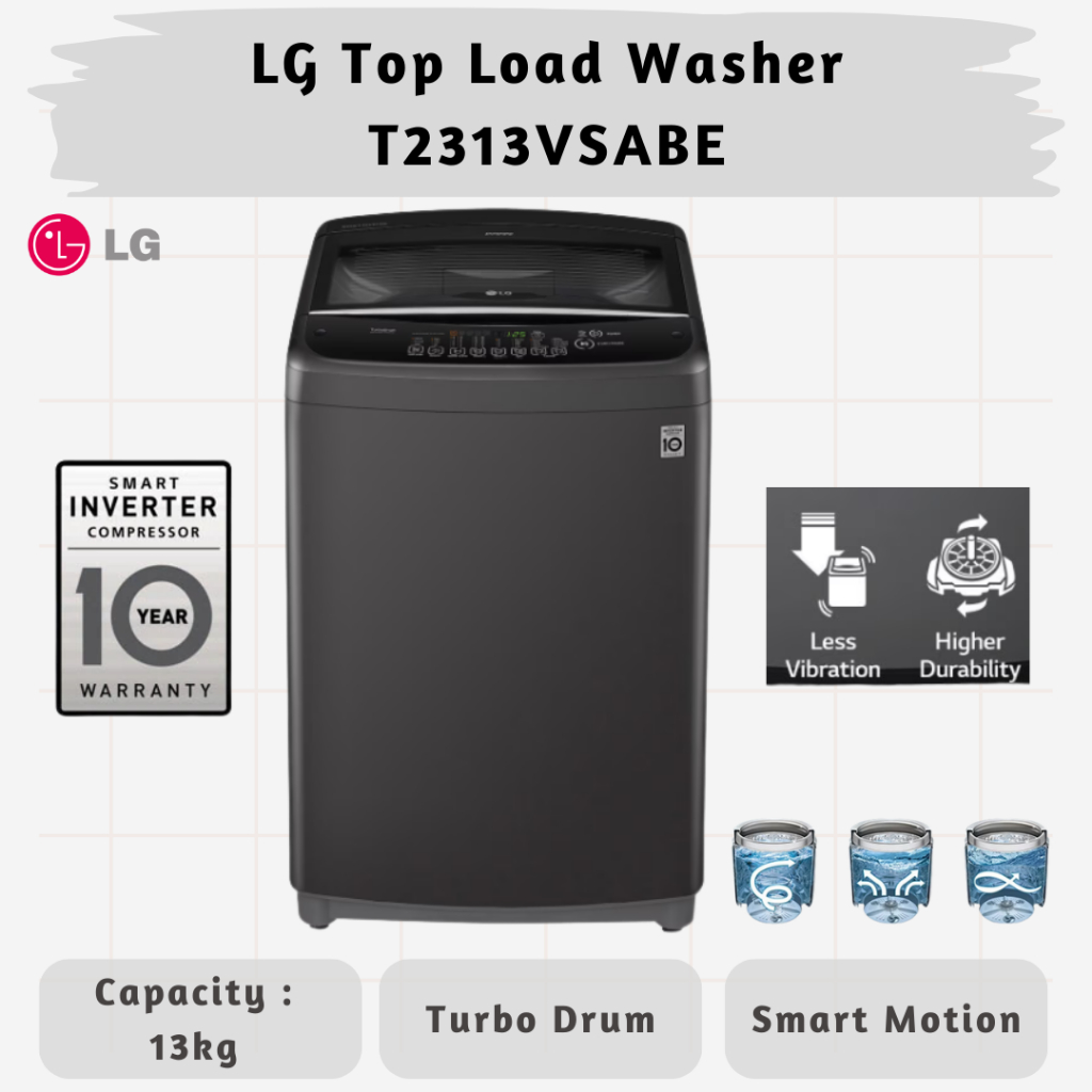 LG Top Load Washer 13KG T2313VSABE with Smart Inverter, Turbo Drum