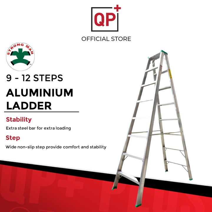 STRONGMAN ALUMINIUM LADDER 9 14 STEPS DOUBLE/SINGLE SIDED TANGGA