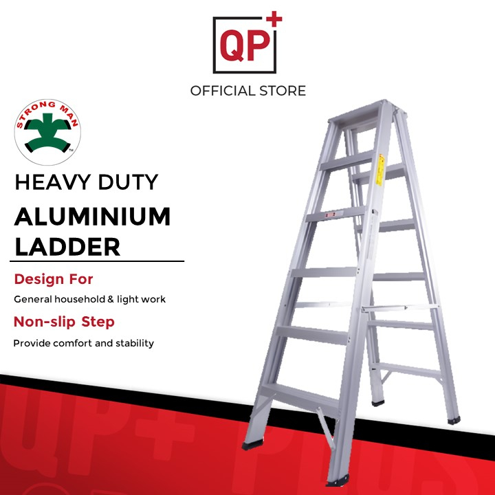 STRONGMAN ALUMINIUM LADDER 4 8 STEPS DOUBLE/SINGLE SIDED LADDER