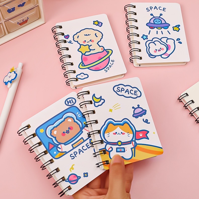 Ready Stock Small Ring Notebook Hard Cover Notebook Cute Cartoon Pocket ...