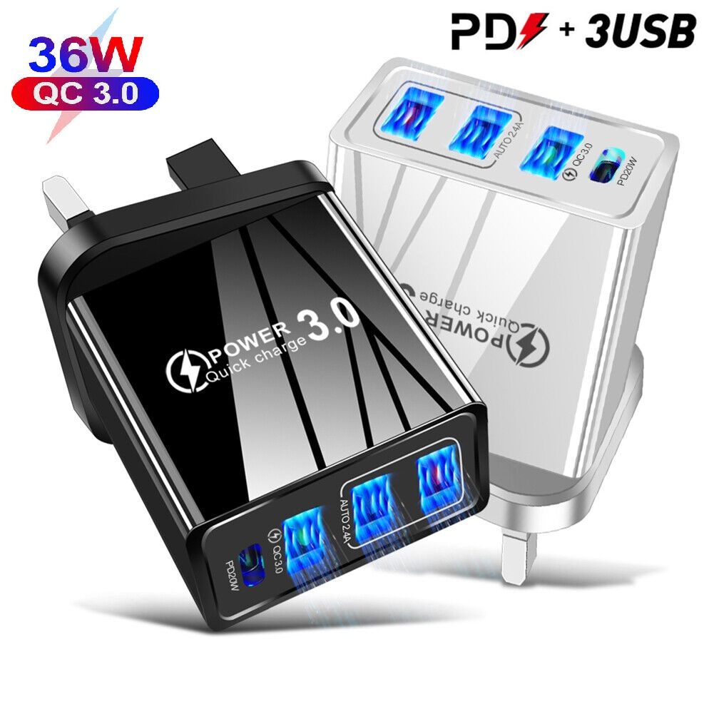 36w QC3.0 Fast Charger 4 USB Port 3.1A Fast Charger UK Plug Adapter