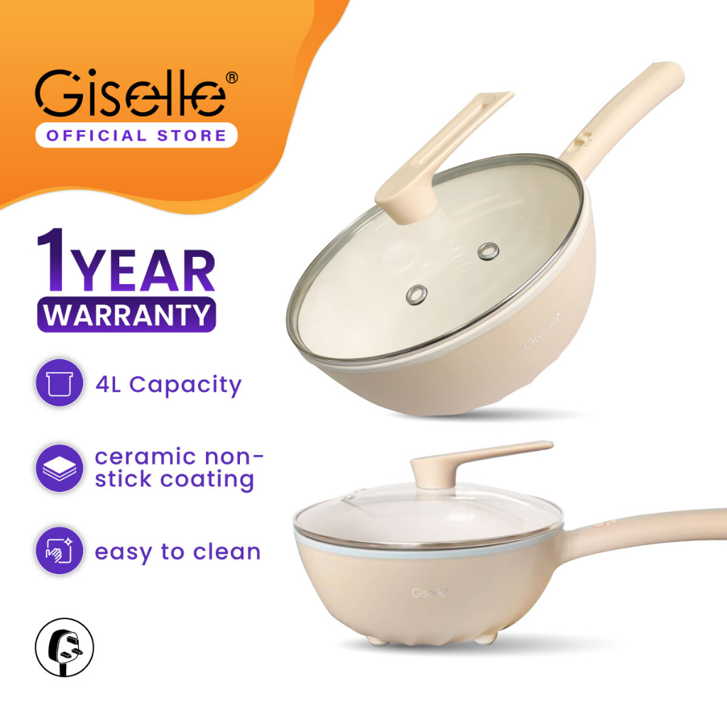 【Food PET Coating】Giselle Multifunctional 4L Electric Frying Pan Cooker with Ceramic Glaze Liner