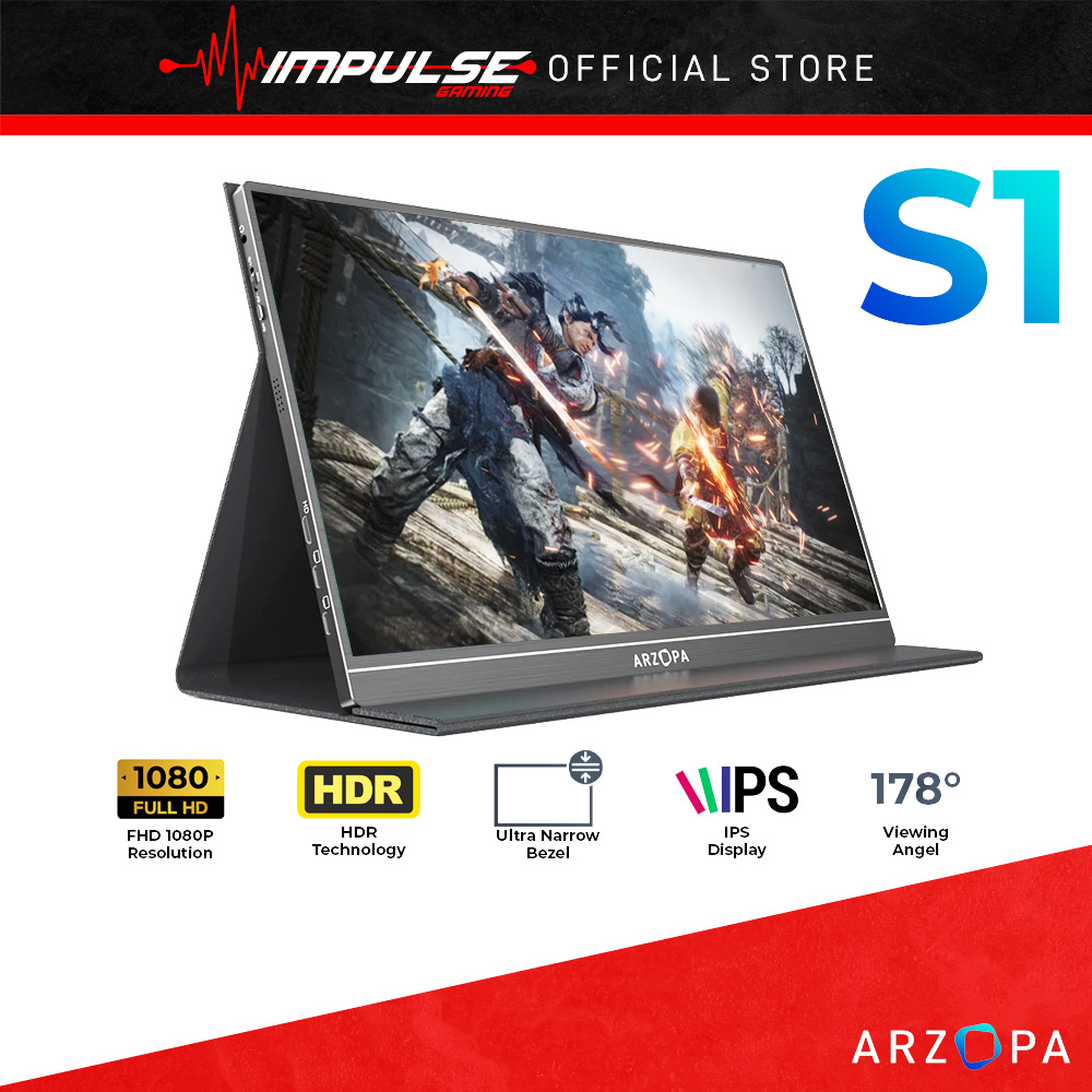 Arzopa S1 Game 15.6'' FHD Ultra Slim IPS FHD 1080P Portable Gaming Monitor  w/Smart Cover Shopee Malaysia