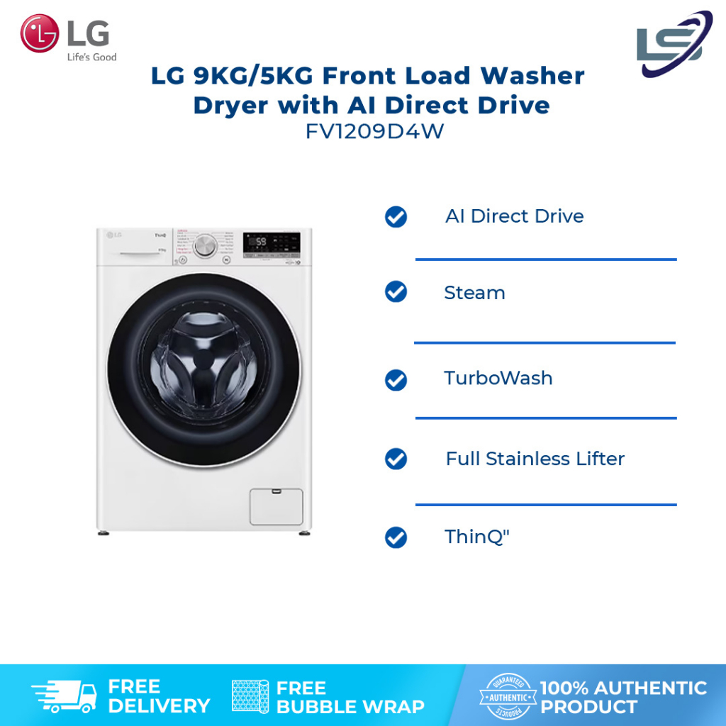 LG 9KG/5KG Front Load Washer Dryer with AI Direct Drive FV1209D4W AI