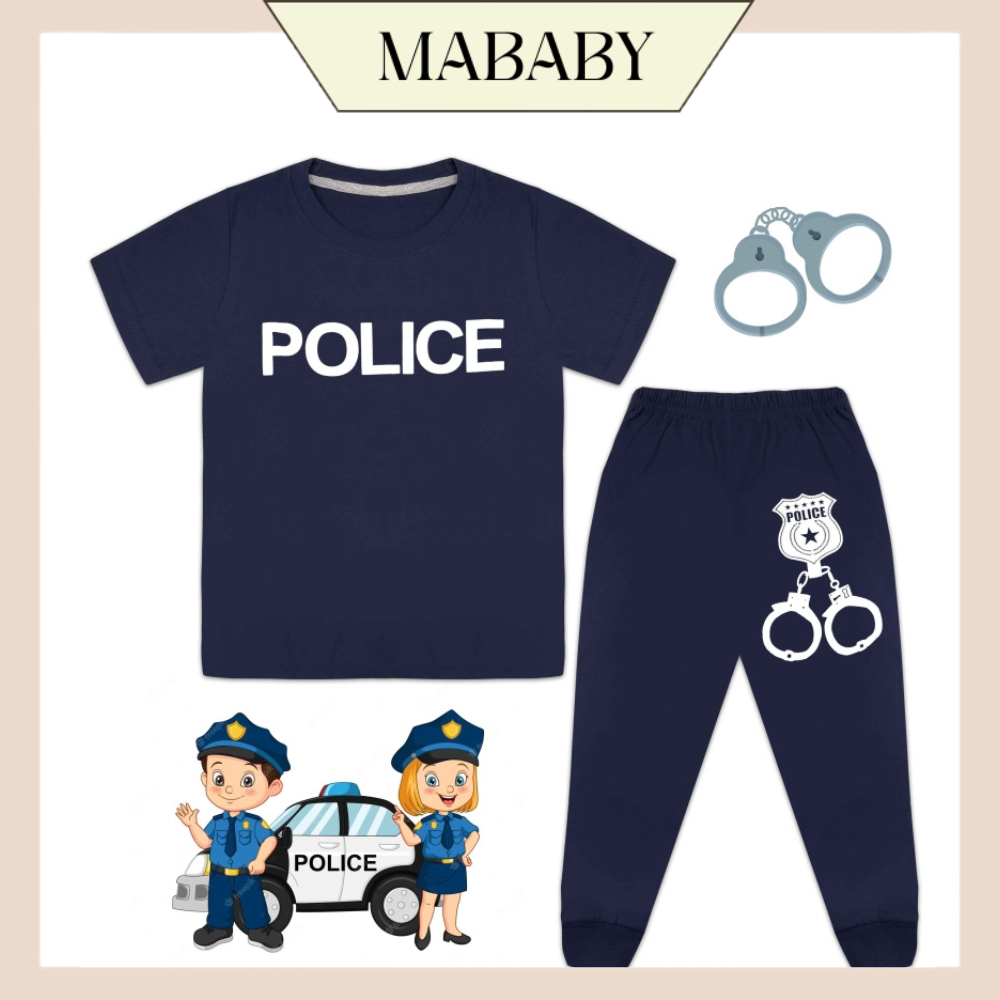 (1Y-6Y) NR BLUE POLICE Hand Cuff Cotton Kids Pajamas / Baju Tidur Kanak ...
