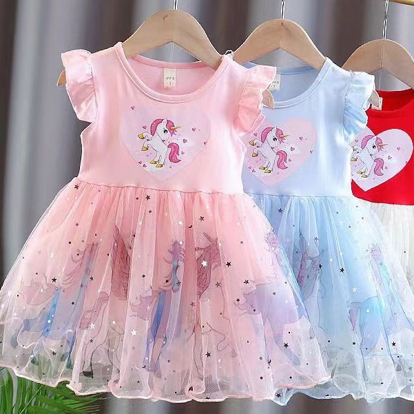 PRINCESS KESLI 0-7 Years Unicorn Baby Girl Dress Gaun Budak Perempuan ...