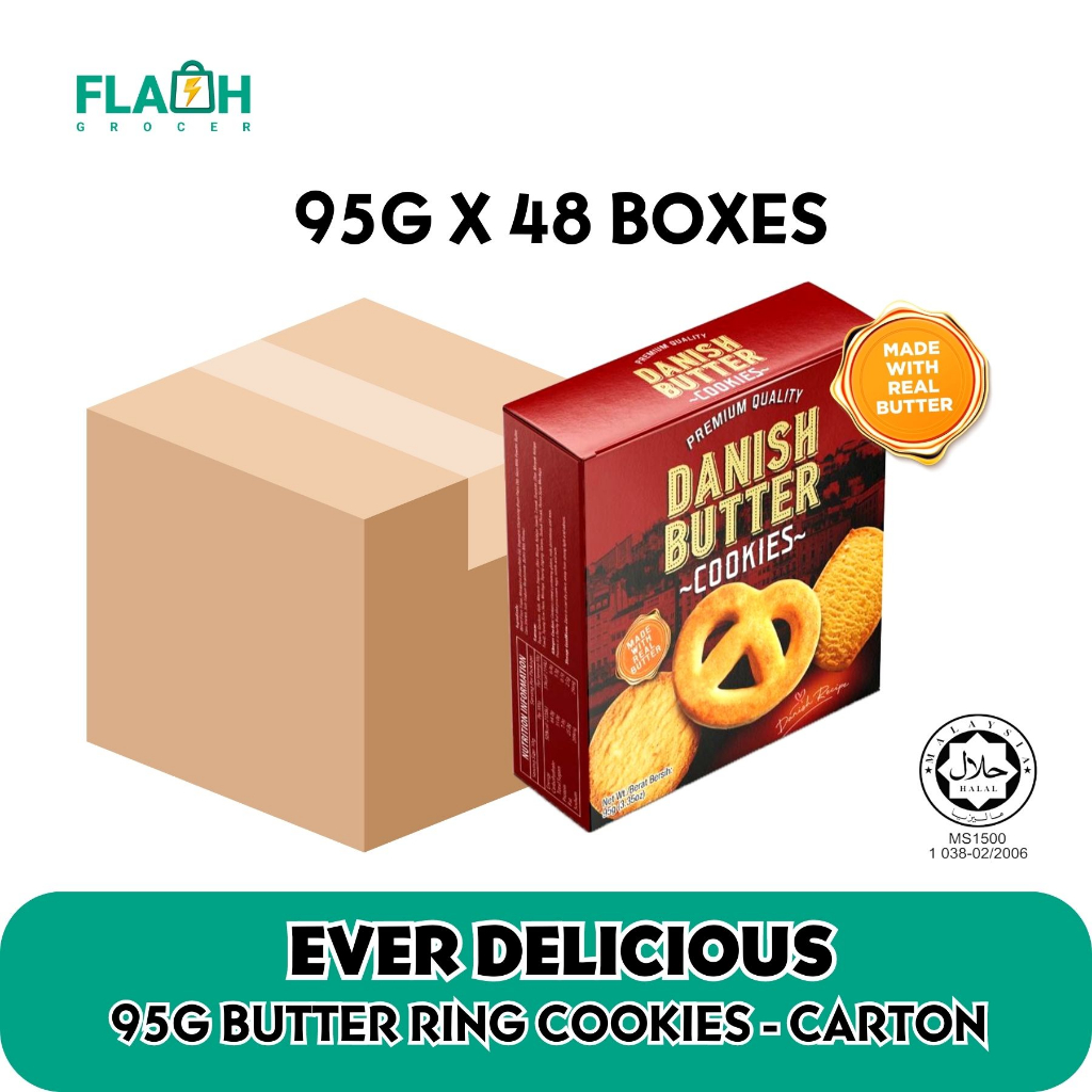 [1 CARTON]Ever Delicious Danish Butter Cookies Box 95G Biskut Wedding