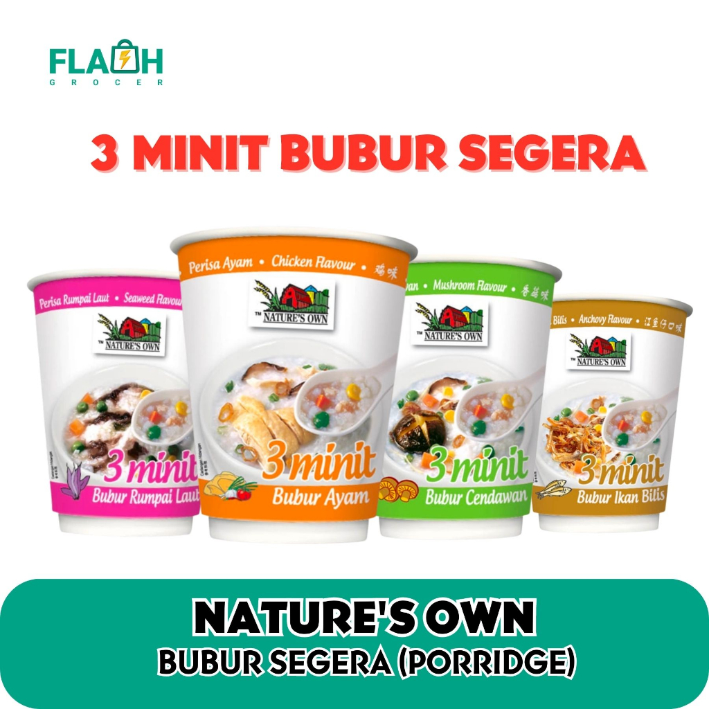 Nature’s Own Bubur Segera 3minit Instant Cup Porridge Ayam Ikan Bilis Cendawan Rumpai