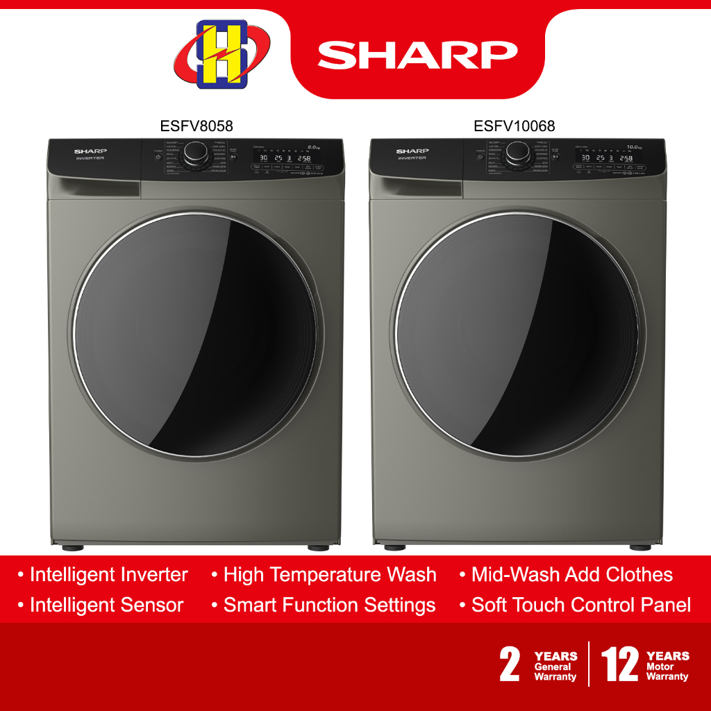 Sharp Front Load Washer (8.0KG / 10.0KG) Intelligent Inverter Sensor