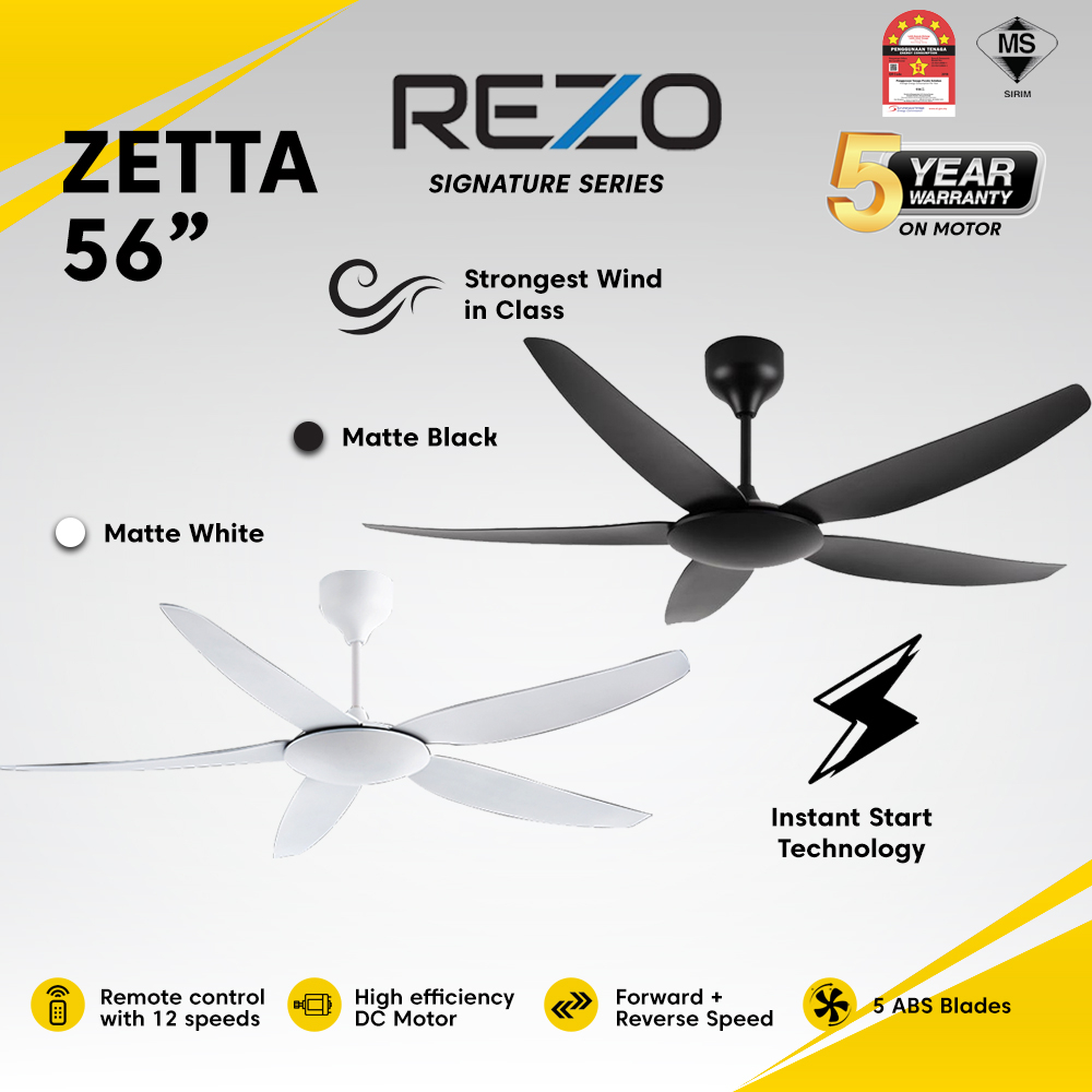 Rezo zetta 56 5b ceiling fan remote control dc motor 12 speed kipas