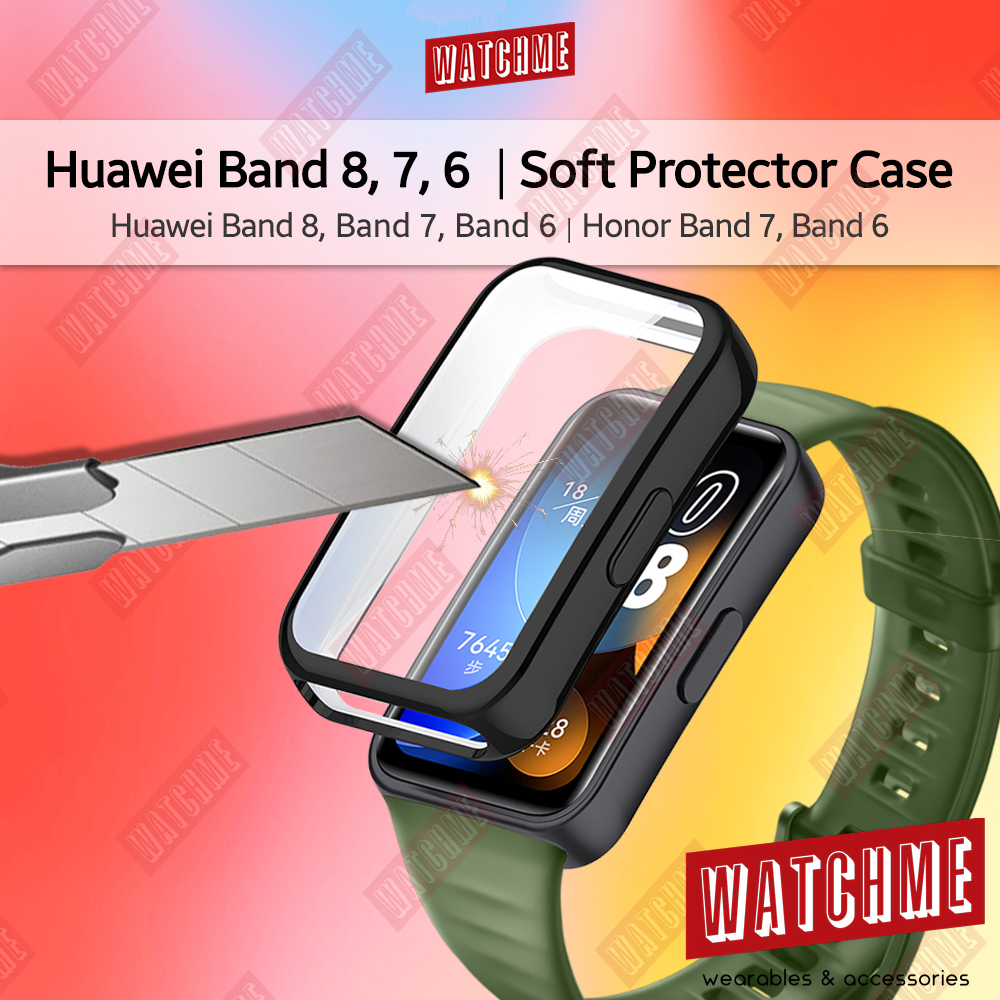 Huawei Band 8 7 6, Honor Band 7 6 Protector Case, 2in1 Soft Casing With  Screen Cover (TPU Material, Clear Color)