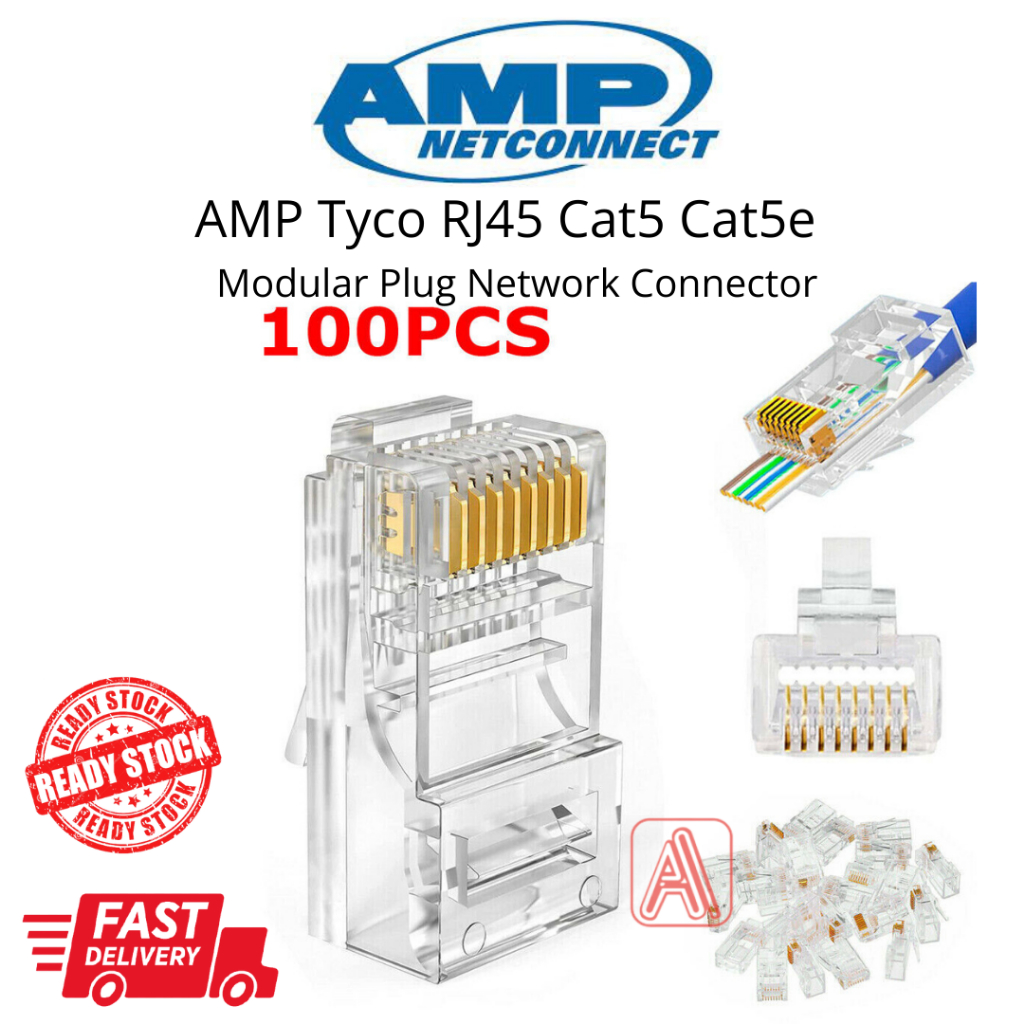 AMP Tyco RJ45 Cat5 Cat5e Modular Plug Network Connector (100pcs ...