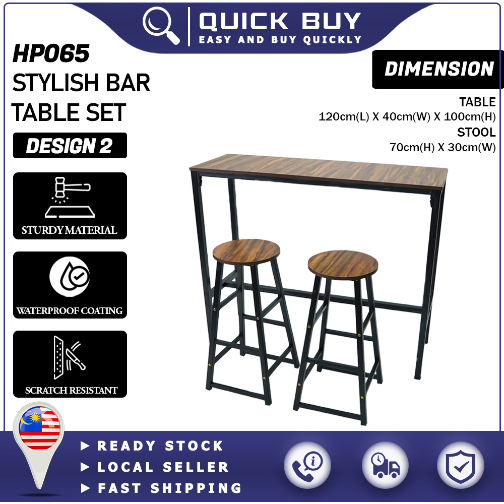 QB HP065 Stylish Bar Table Set (1 TABLE + 2 BAR STOOLS) Dining Table