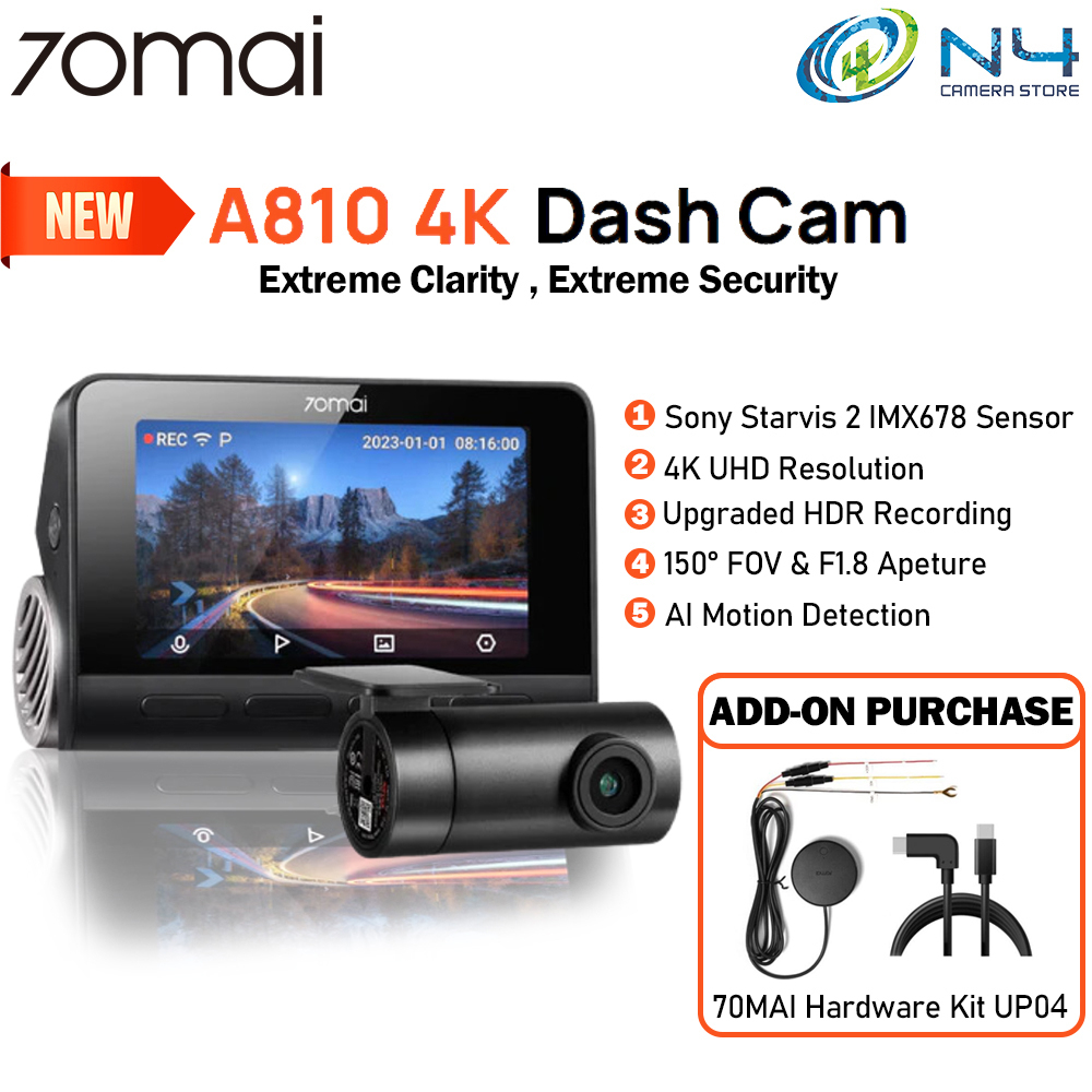 70mai A810 4K Dash Cam Built GPS 150FOV,ADAS,AI Motion Detection DVR Car  Camera