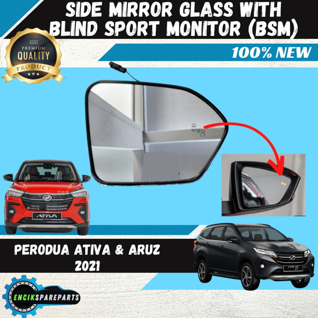 Perodua Ativa Aruz 2021 Side Mirror Glass With Blind Sport Monitor ...