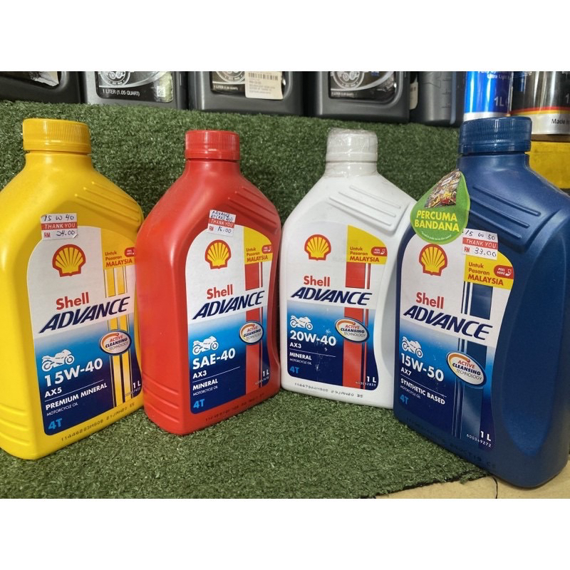 100% ORIGINAL AX3 AX5 AX7 SHELL ADVANCE 4T ENGINE OIL 10W-40 15W-40 SAE ...