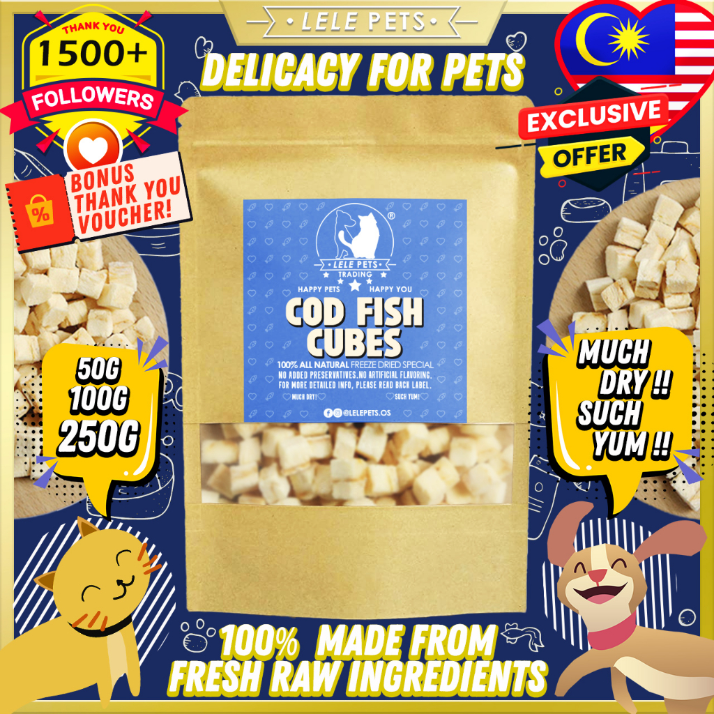 LelePets Freeze Dried Pet Food COD Fish/ Pet Snack/ Makanan Kucing/ Cat ...